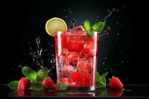 Glass of cola with ice cubes and lemon slice on light background Ai Generated photo
