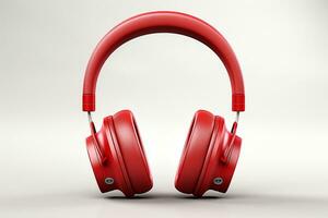 Red headphones on a white background. 3d illustration. Music concept Ai Generated photo