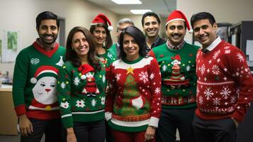 ai generativo negocio personas en Navidad oficina social reunión, reunión, fiesta foto