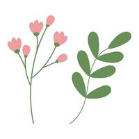 Abstract botanical spring set of blossom twig and brunch with small leaves in trendy seasonal shade vector