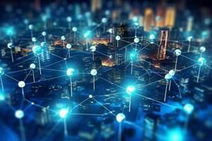Wireless connection and networking concept. 3d rendering toned image double exposure photo