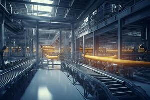 Production line of the factory. CNC automatic conveyor belt. Industrial background photo