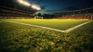 Artificial turf in the soccer stadium. Generative Ai photo