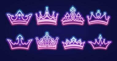 A set of neon gradient crowns. Vector illustration
