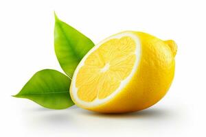 limón con hojas en un blanco antecedentes. de cerca. ai generado foto