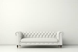White leather sofa in the white room. 3d rendering mock up Ai Generated photo