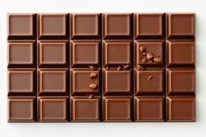 Chocolate bars on white background. Shallow depth of field. Ai Generated photo