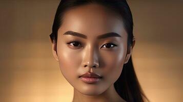 Portrait of Asian beautiful woman with smooth health skin face. Beauty and cosmetics skincare advertising concept. Generative Ai photo