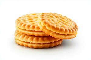 Cracker on white background, close up shot, shallow DOF Ai Generated photo