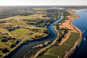 Aerial view of Baltic sea coast with sand dunes and sandy beach. photo