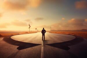 Woman standing on the road leading, conceptual image Ai Generated photo