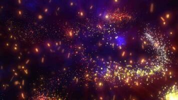 Abstract festive bright background of yellow fireworks fireworks salutes and fiery sparks video