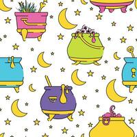 Halloween witch cauldrons pattern background Vector