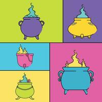 Set of halloween witch cauldron icons Vector