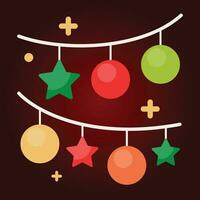 Christmas garland on red background. Vector illustration in flat style.