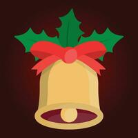 Christmas bell with red bow on red background. Vector illustration in flat style.