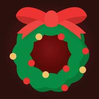 Christmas wreath with red ribbon on red background. Vector illustration.