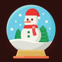 Snow globe with snowman and Christmas trees. Vector illustration.