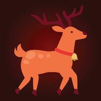 Christmas reindeer. Vector illustration in flat style on red background.