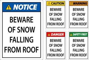 advertencia firmar tener cuidado de nieve que cae desde techo vector