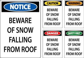 advertencia firmar tener cuidado de nieve que cae desde techo vector