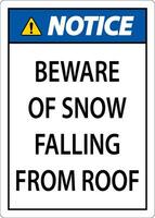 darse cuenta firmar tener cuidado de nieve que cae desde techo vector
