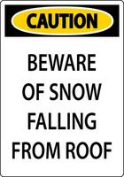 precaución firmar tener cuidado de nieve que cae desde techo vector