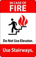 In Case Of Fire Sign Do Not Use Elevators, Use Stairways vector