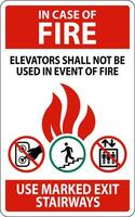 In Case Of Fire Sign Elevators Shall Not Be Used In Event Of Fire, Use Marked Exit Stairways vector