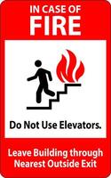 In Case Of Fire Sign Do Not Use Elevators, Leave Building Through Nearest Outside Exit vector