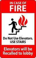 In Case Of Fire Sign Do Not Use Elevators. Use Stairs, Elevators Will Be Recalled To Lobby vector