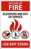 In Case Of Fire Sign Elevators Are Out of Service, Use Exit Stairs vector