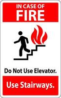 In Case Of Fire Sign Do Not Use Elevators, Use Stairways vector