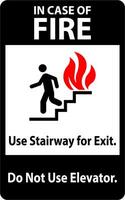 In Case Of Fire Sign In Case of Fire, Use Stairway For Exit, Do Not Use Elevator vector