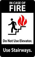 In Case Of Fire Sign Do Not Use Elevators, Use Stairways vector