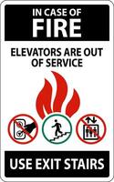 In Case Of Fire Sign Elevators Are Out of Service, Use Exit Stairs vector