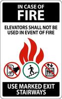 In Case Of Fire Sign Elevators Shall Not Be Used In Event Of Fire, Use Marked Exit Stairways vector