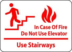 In Case Of Fire Sign Do Not Use Elevators - Use Stairways vector