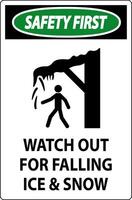 Safety First Sign Watch Out For Falling Ice And Snow vector