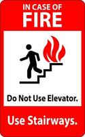 en caso de fuego firmar hacer no utilizar ascensores, utilizar escaleras vector
