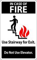 In Case Of Fire Sign Use Stairway For Exit, Do Not Use Elevator vector