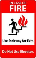 In Case Of Fire Sign In Case of Fire, Use Stairway For Exit, Do Not Use Elevator vector