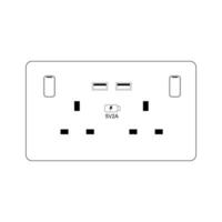 EU plug Socket Outlet White Socket USB 13A 2Gang with 2Usb Outlet vector