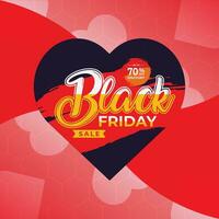 Black Friday sale banner with red heart shape on black background. vector illustration.