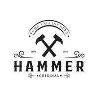 retro vintage crossed hammer and nail logo for home repair services, carpentry, badges, builders, woodworking, construction, vector