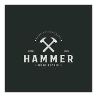 retro vintage crossed hammer and nail logo for home repair services, carpentry, badges, builders, woodworking, construction, vector