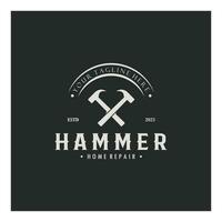 retro vintage crossed hammer and nail logo for home repair services, carpentry, badges, builders, woodworking, construction, vector