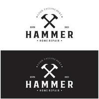 retro vintage crossed hammer and nail logo for home repair services, carpentry, badges, builders, woodworking, construction, vector
