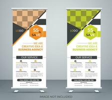 Rollup banner design with simple shapes for minimalistic company promotion vector