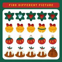 Christmas worksheet find the differences picture game. Winter educational game for children. vector